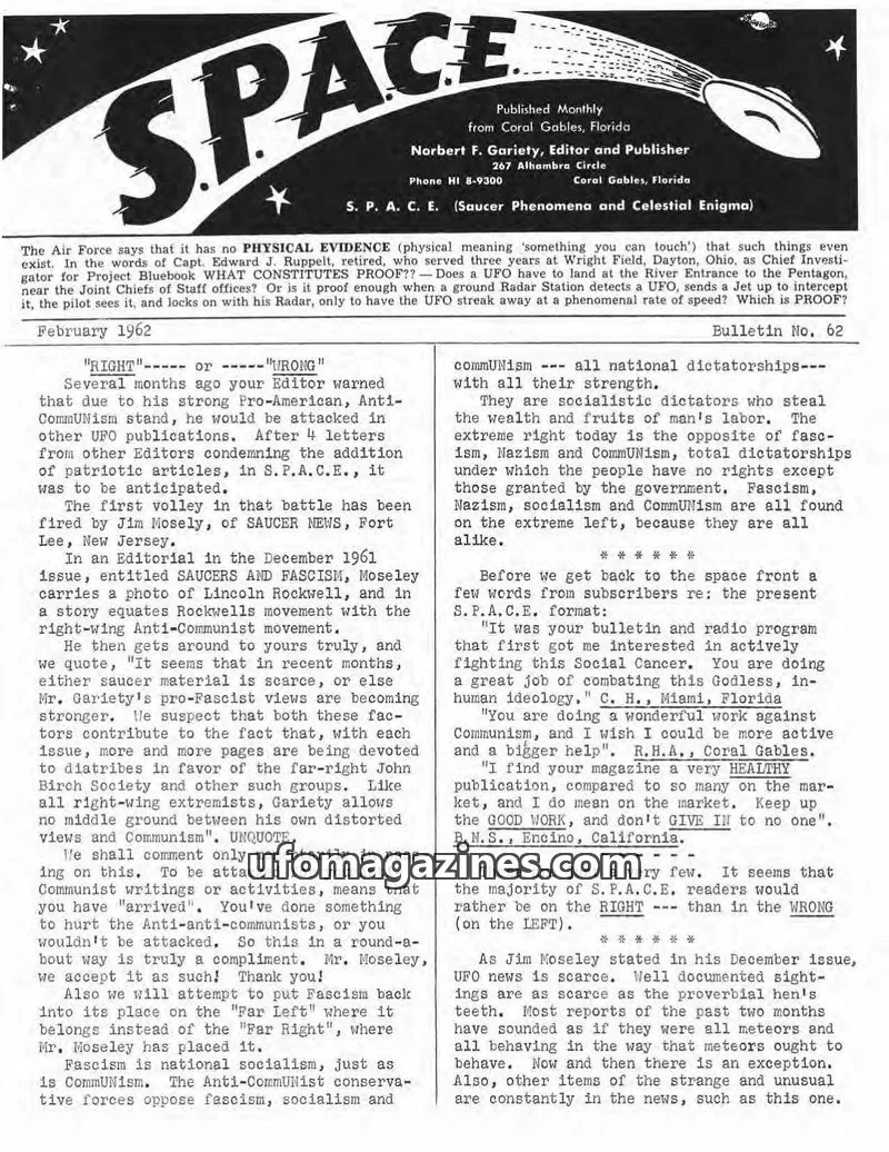 Cover of SPACE (Norbert Gariety) issue 62: SPACE