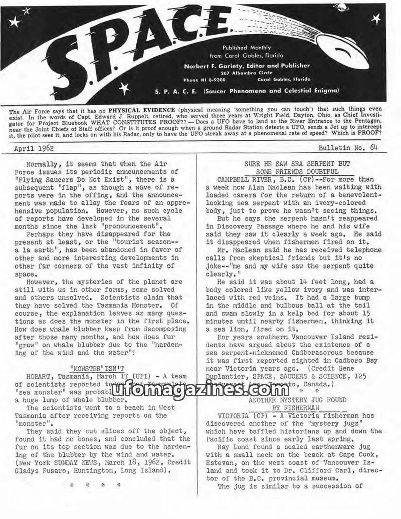 Cover of SPACE (Norbert Gariety) issue Bulletin No. 64: S. P. A. C. E.
