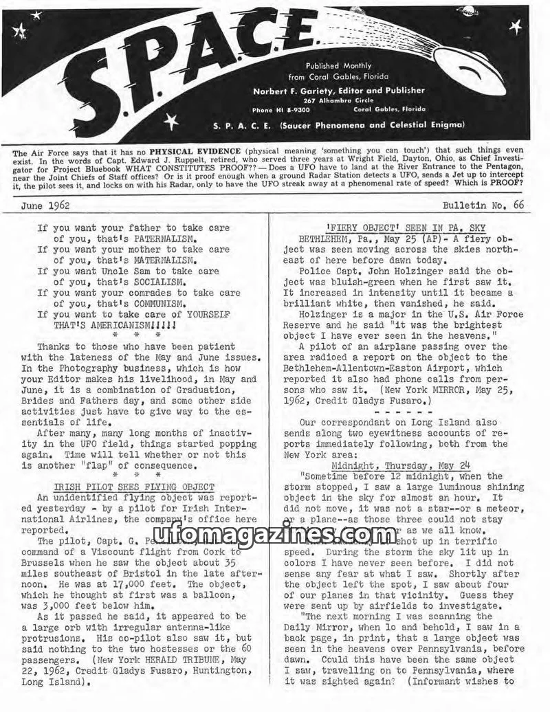 Cover of SPACE (Norbert Gariety) issue June 1962: S. P. A. C. E.