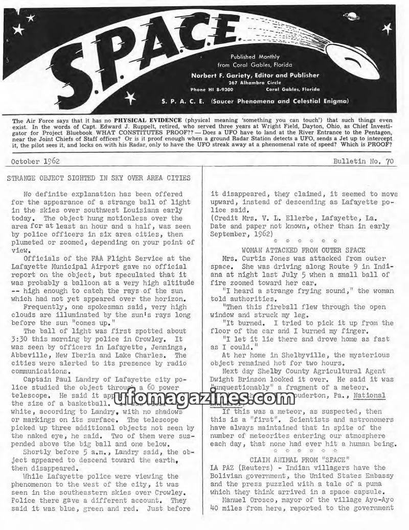 Cover of SPACE (Norbert Gariety) issue October 1962: S.P.A.C.E.