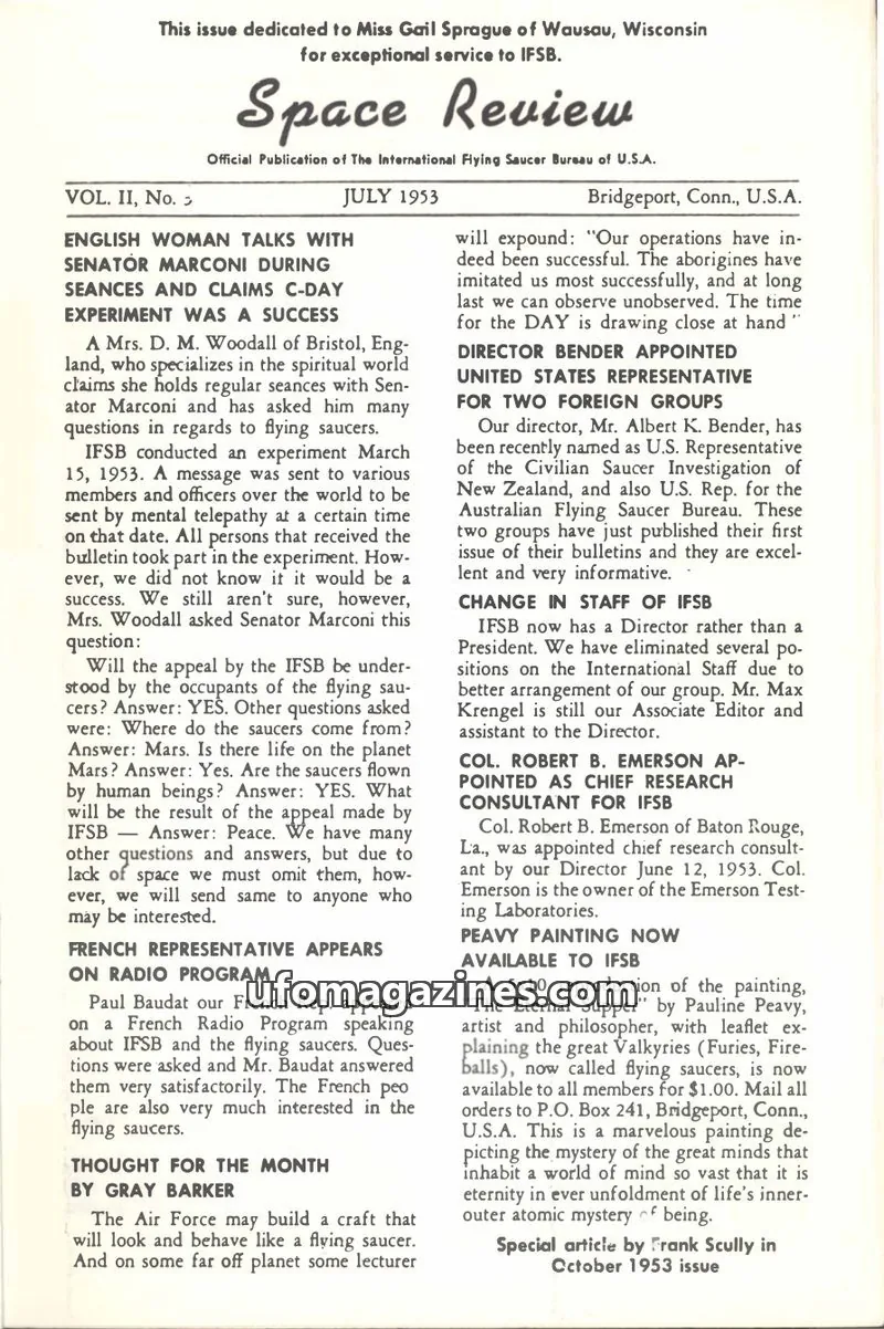 Cover of The International Flying Saucer Bureau of U.S.A. issue VOL. II, No. 2: Space Review