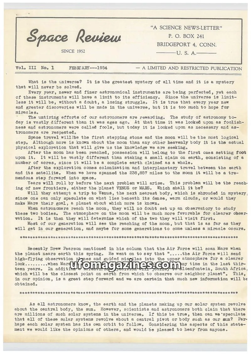 Cover of Space Review (Bender) issue Vol. III No. 1: Space Review