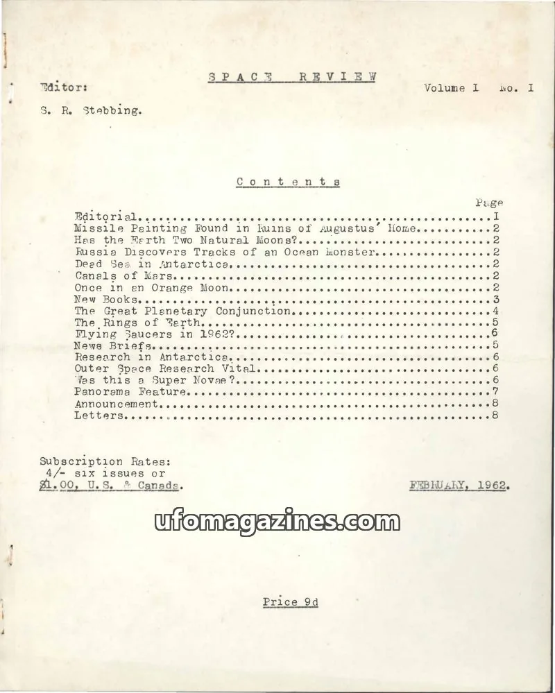 Cover of Space Review (Stebbing) issue I: SPACE REVIEW