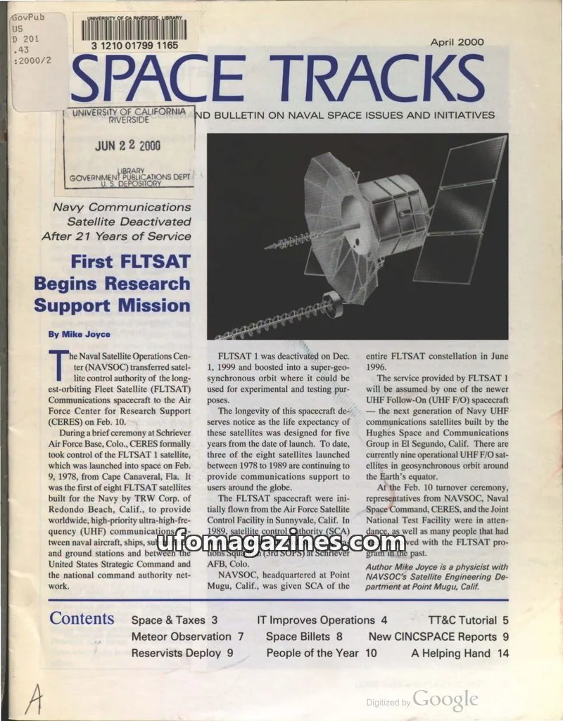 Cover of Space Tracks (US Naval Space Command) issue April 2000: SPACE TRACKS