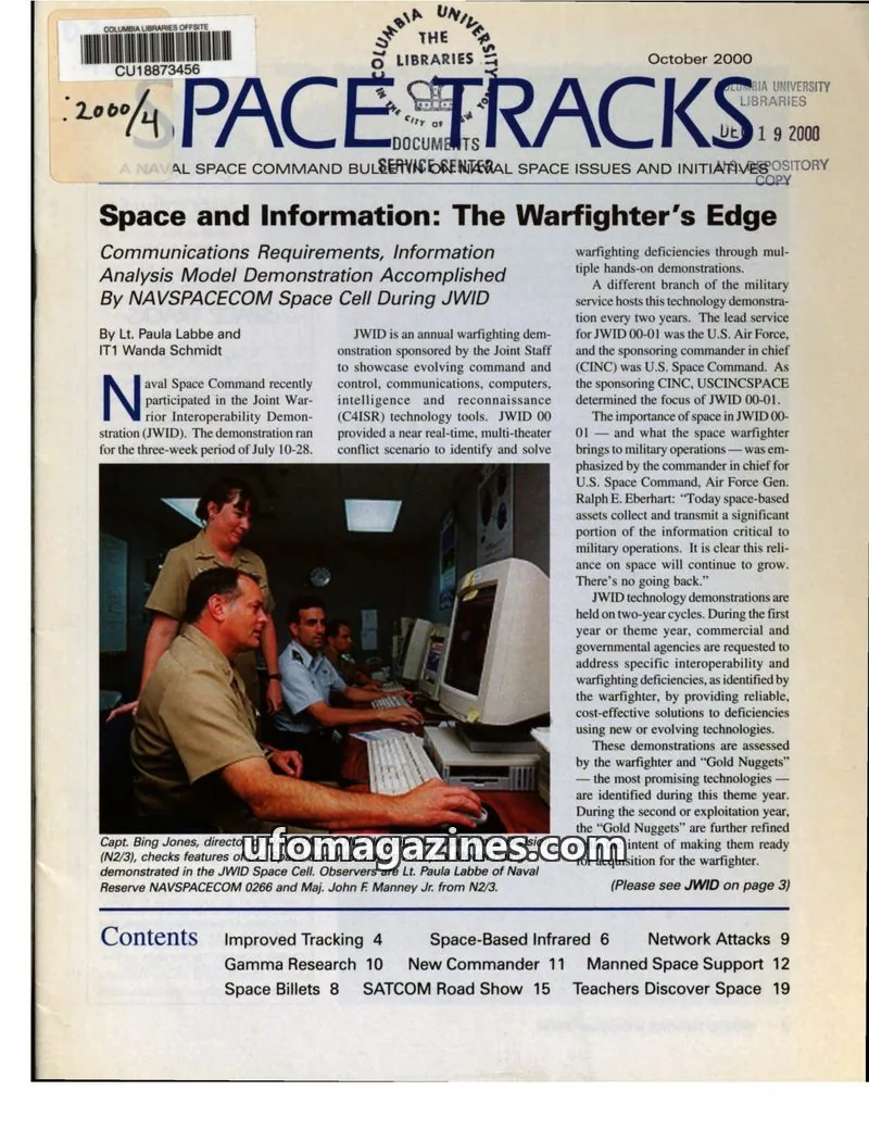 Cover of COLUMBIA UNIVERSITY LIBRARIES issue October 2000: PACE TRACKS
