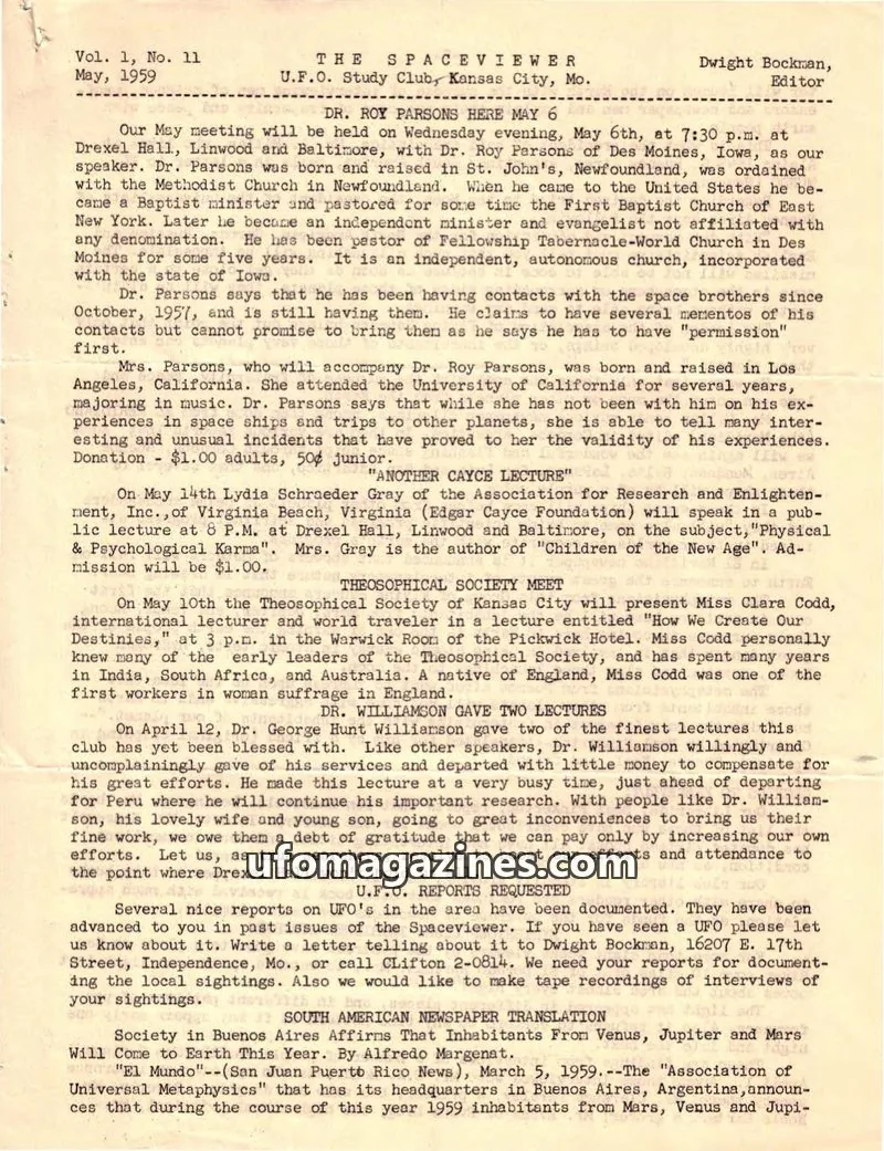 Cover of Spaceviewer, The issue Vol. 1, No. 11: THE SPACEVIEWER
