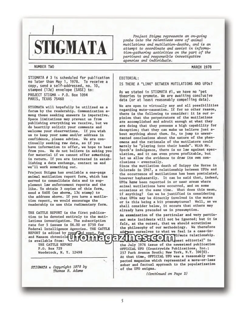 Cover of Stigmata (Animal mutilations) issue NUMBER TWO: STIGMATA
