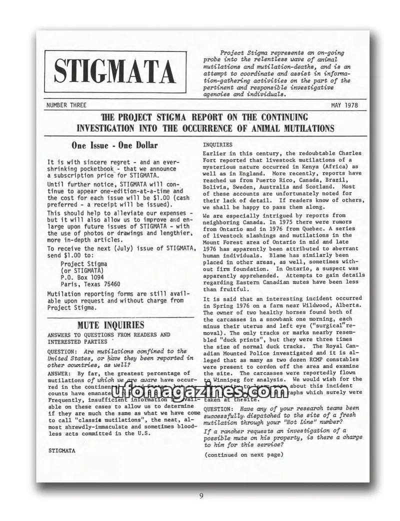 Cover of Stigmata (Animal mutilations) issue NUMBER THREE: STIGMATA