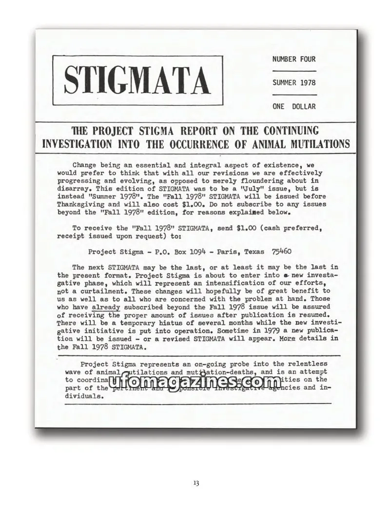 Cover of Stigmata (Animal mutilations) issue NUMBER FOUR: STIGMATA