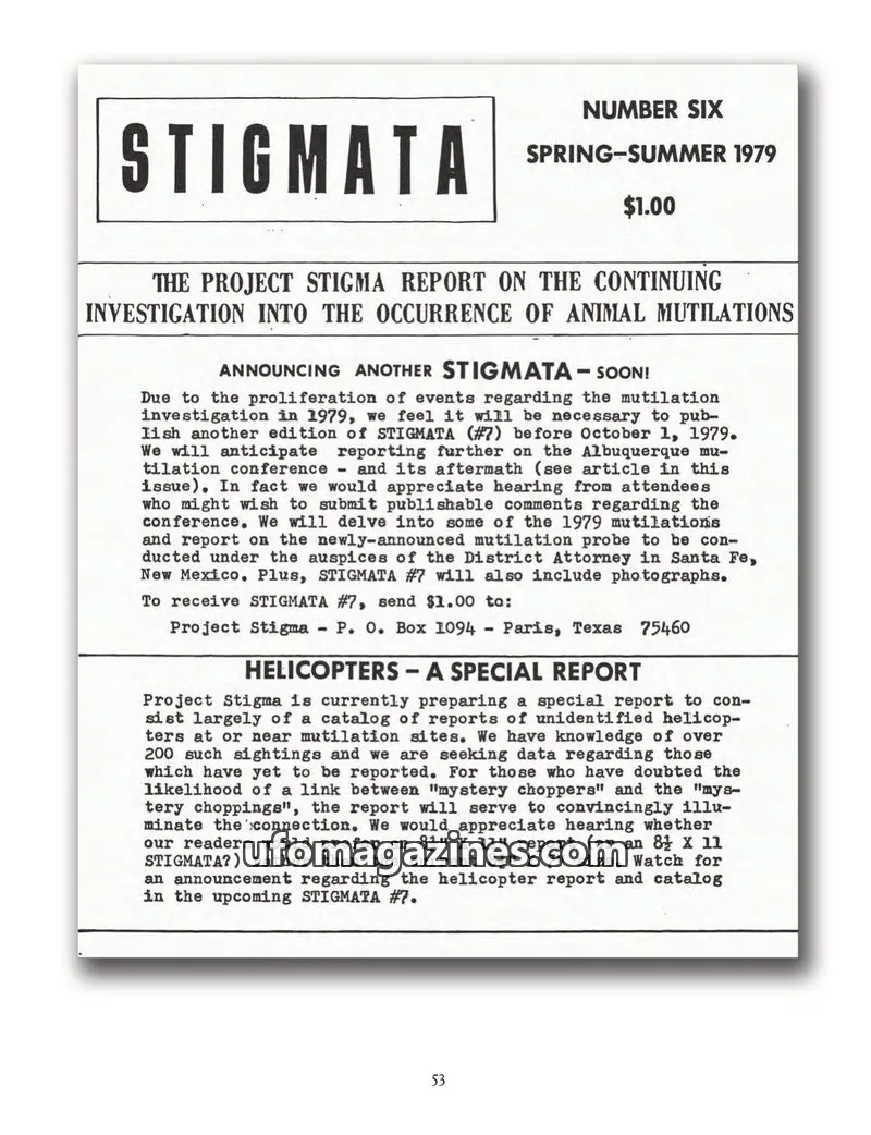 Cover of Stigmata (Animal mutilations) issue NUMBER SIX: STIGMATA