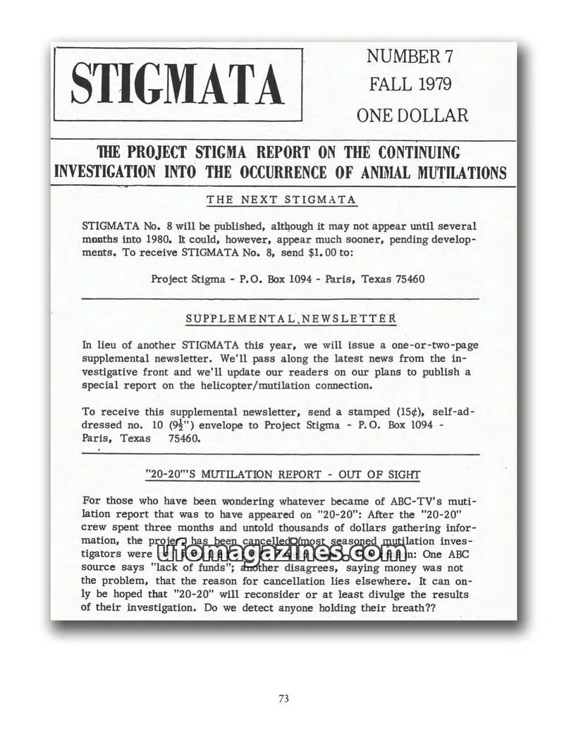 Cover of Stigmata (Animal mutilations) issue 7: STIGMATA