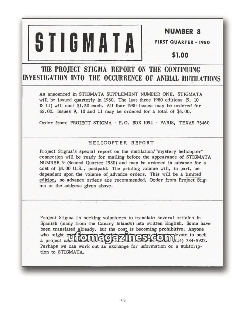Cover of Stigmata (Animal mutilations) issue 8: STIGMATA