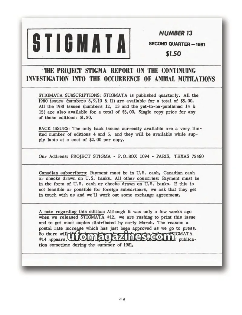Cover of Stigmata (Animal mutilations) issue 13: STIGMATA