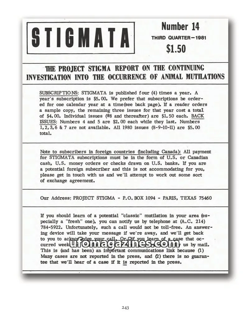 Cover of Stigmata (Animal mutilations) issue 14: STIGMATA