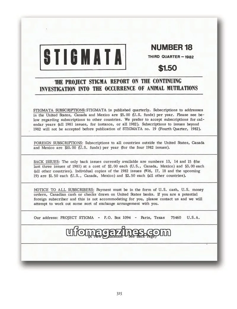 Cover of Stigmata (Animal mutilations) issue 18: STIGMATA