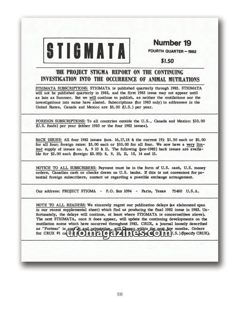 Cover of Stigmata (Animal mutilations) issue 19: STIGMATA