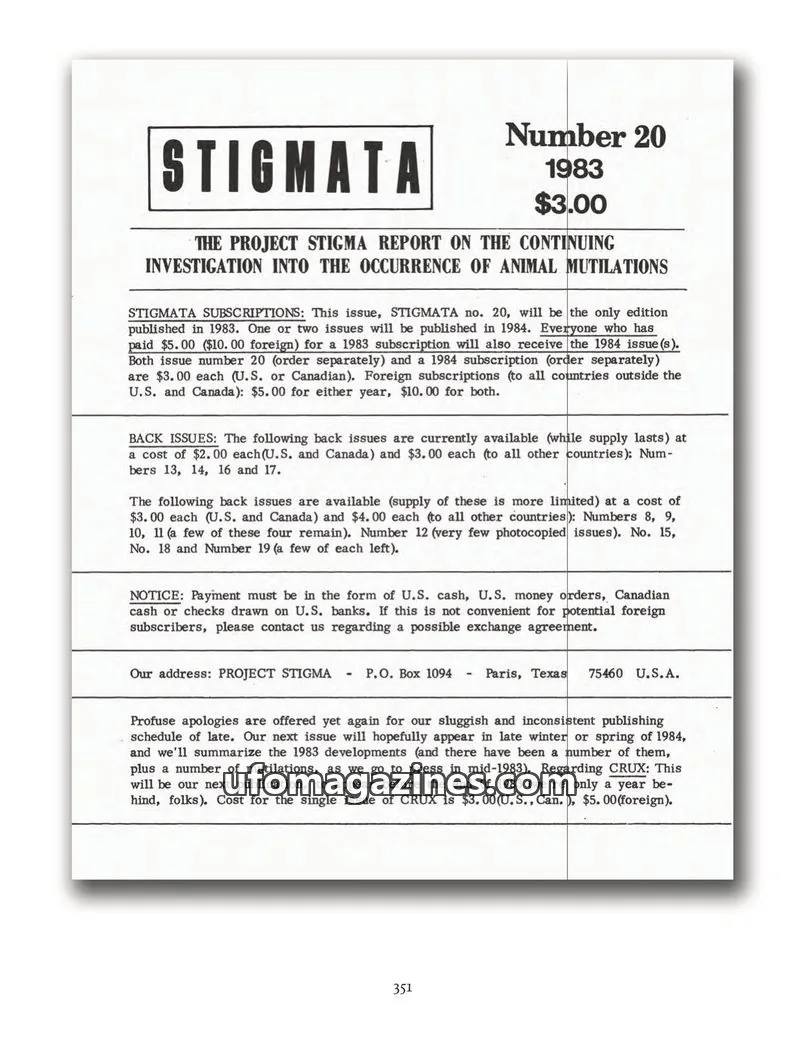 Cover of Stigmata (Animal mutilations) issue 20: STIGMATA