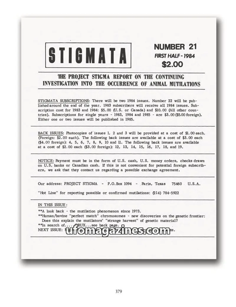 Cover of Stigmata (Animal mutilations) issue 21: STIGMATA