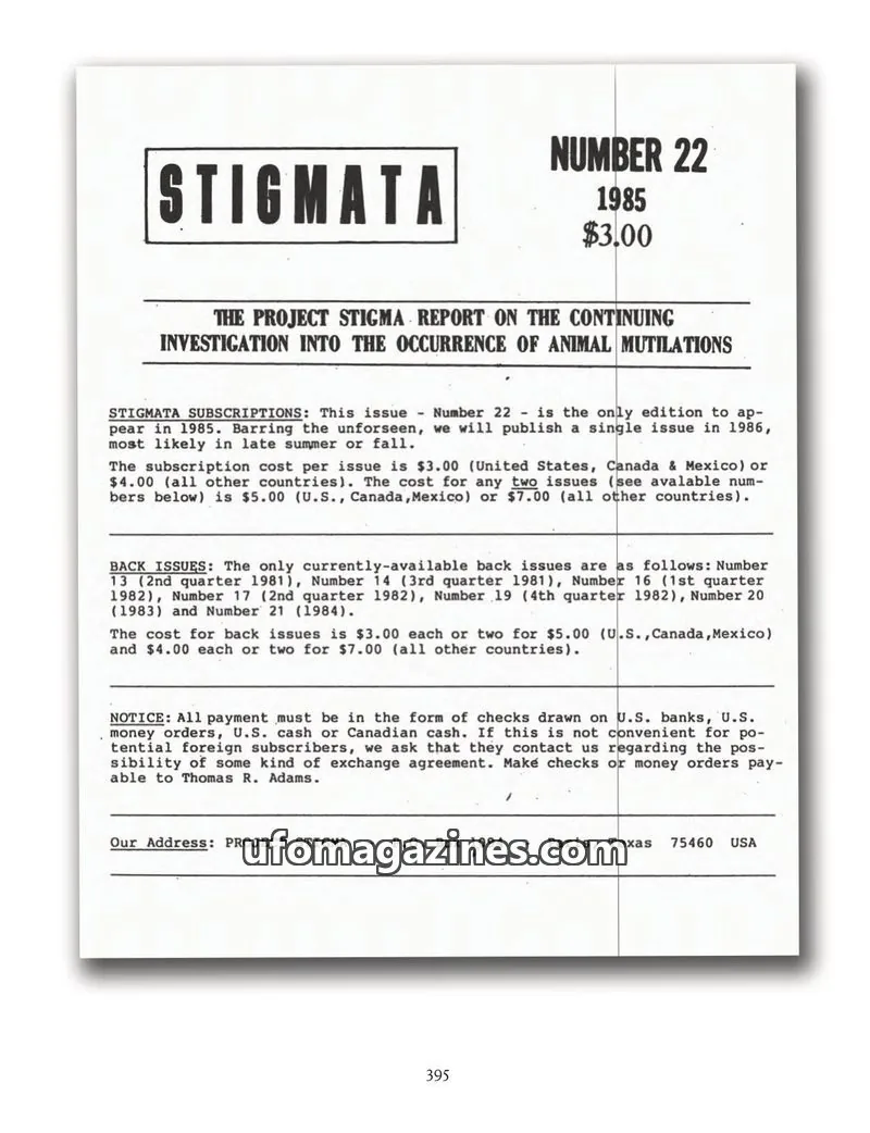 Cover of Stigmata (Animal mutilations) issue NUMBER 22: STIGMATA