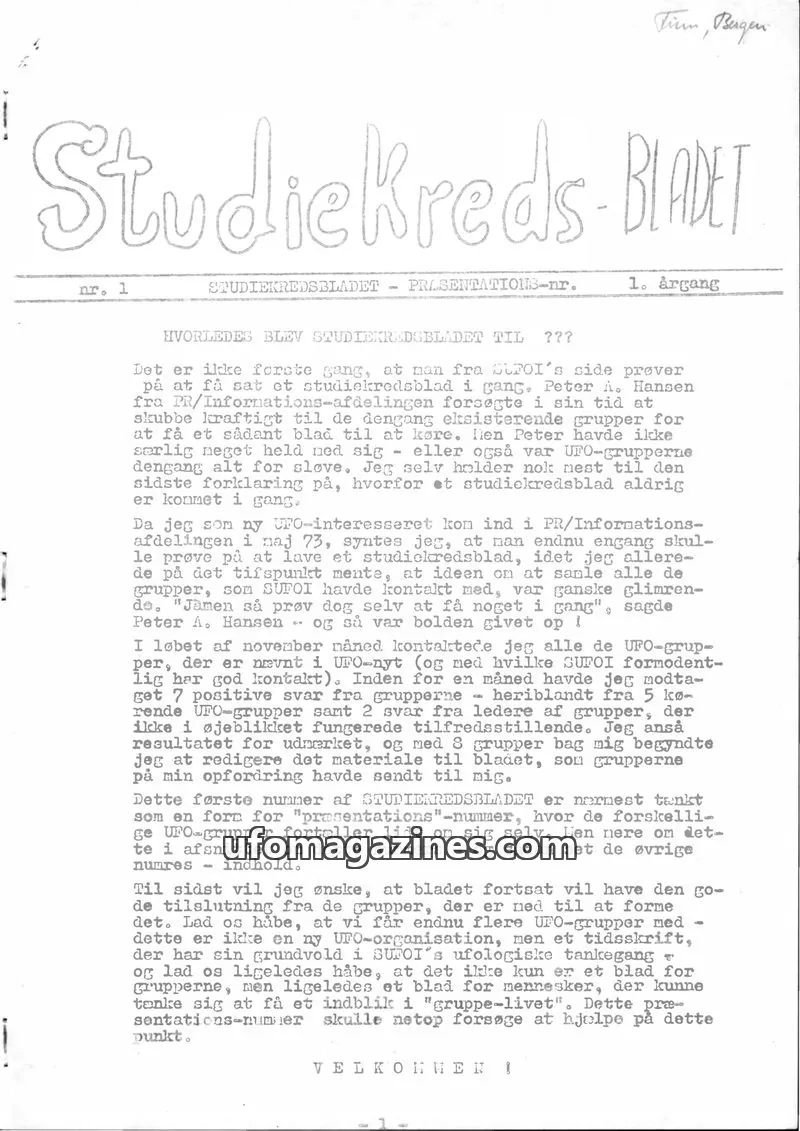 Cover of SUFOI issue 1. årgang: Studiekredsbladet