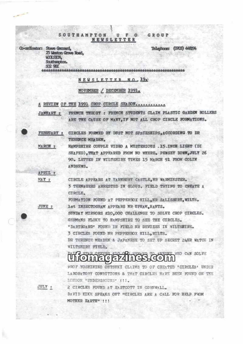 Cover of SOUTHAMPTON UFO GROUP issue 19: SOUTHAMPTON UFO GROUP NEWSLETTER