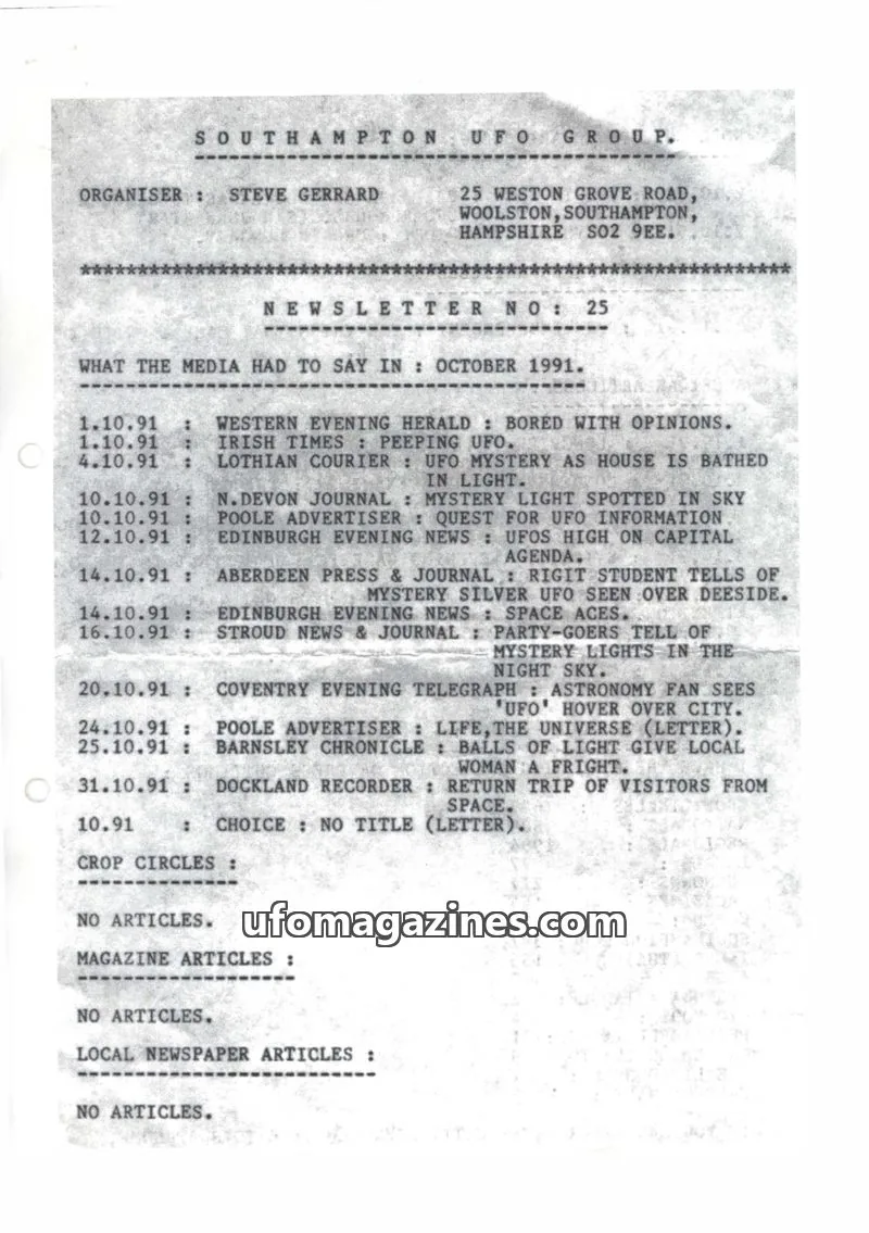 Cover of Southampton UFO Group issue 25: SOUTHAMPTON UFO GROUP