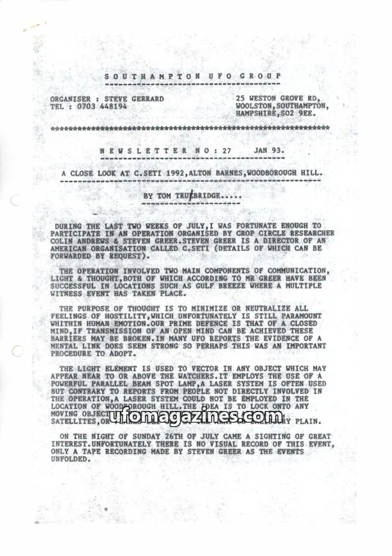 Cover of Southampton UFO Group issue 27: SOUTHAMPTON UFO GROUP NEWSLETTER