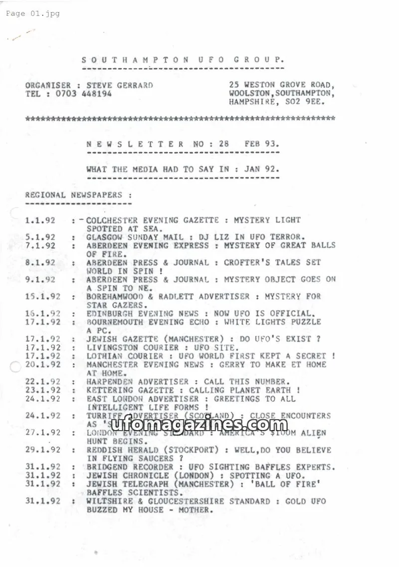 Cover of Southampton UFO Group issue 28: SOUTHAMPTON UFO GROUP