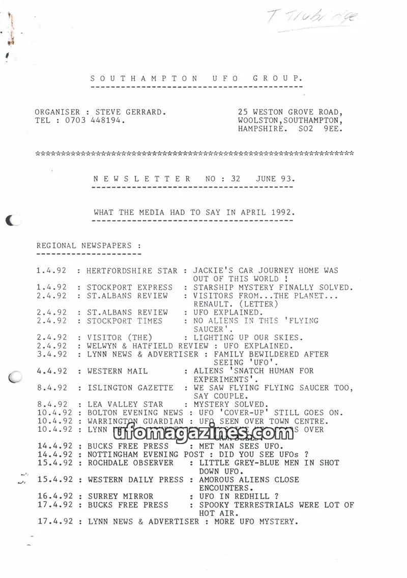 Cover of SOUTHAMPTON UFO GROUP issue 32: SOUTHAMPTON UFO GROUP