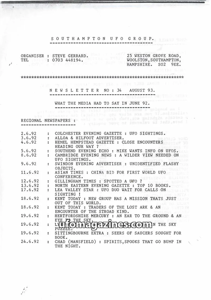Cover of Southampton UFO Group issue 34: SOUTHAMPTON UFO GROUP.