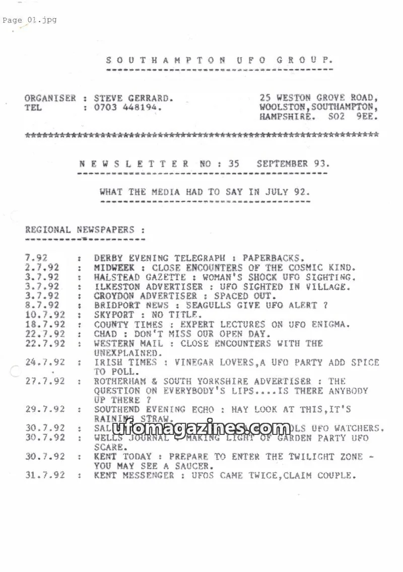 Cover of Southampton UFO Group issue 35: SOUTHAMPTON UFO GROUP.