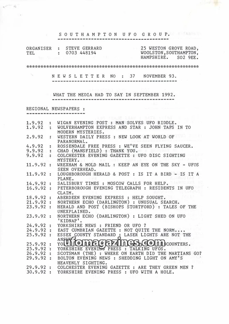 Cover of Southampton UFO Group issue 37: SOUTHAMPTON UFO GROUP.