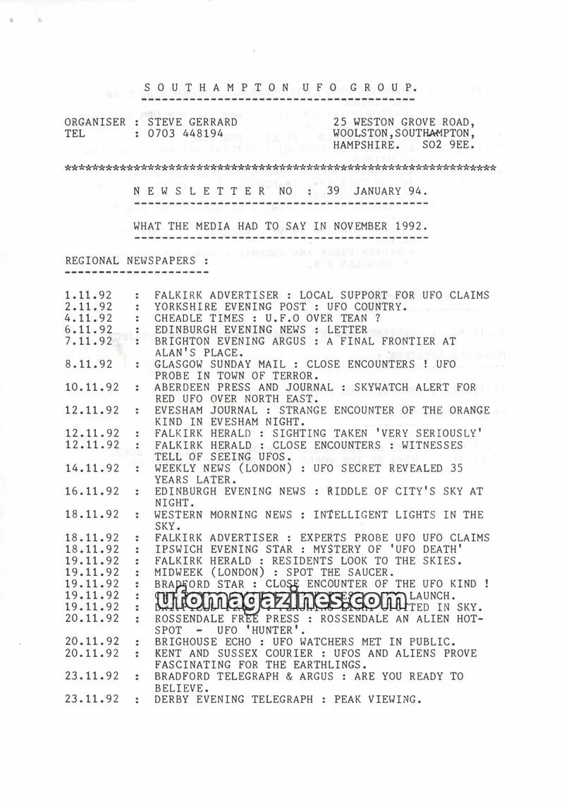 Cover of Southampton UFO Group issue 39: SOUTHAMPTON UFO GROUP.