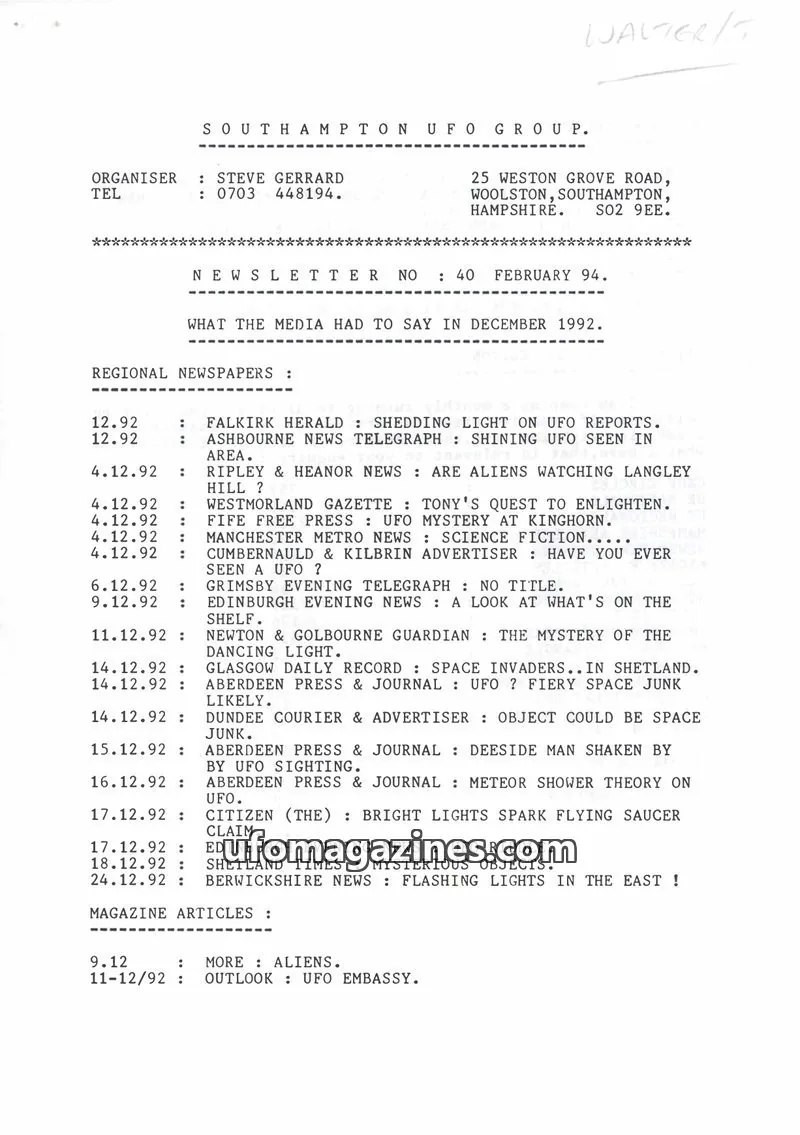 Cover of Southampton UFO Group issue 40: SOUTHAMPTON UFO GROUP