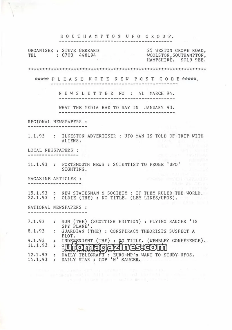 Cover of Southampton UFO Group issue 41: SOUTHAMPTON UFO GROUP.
