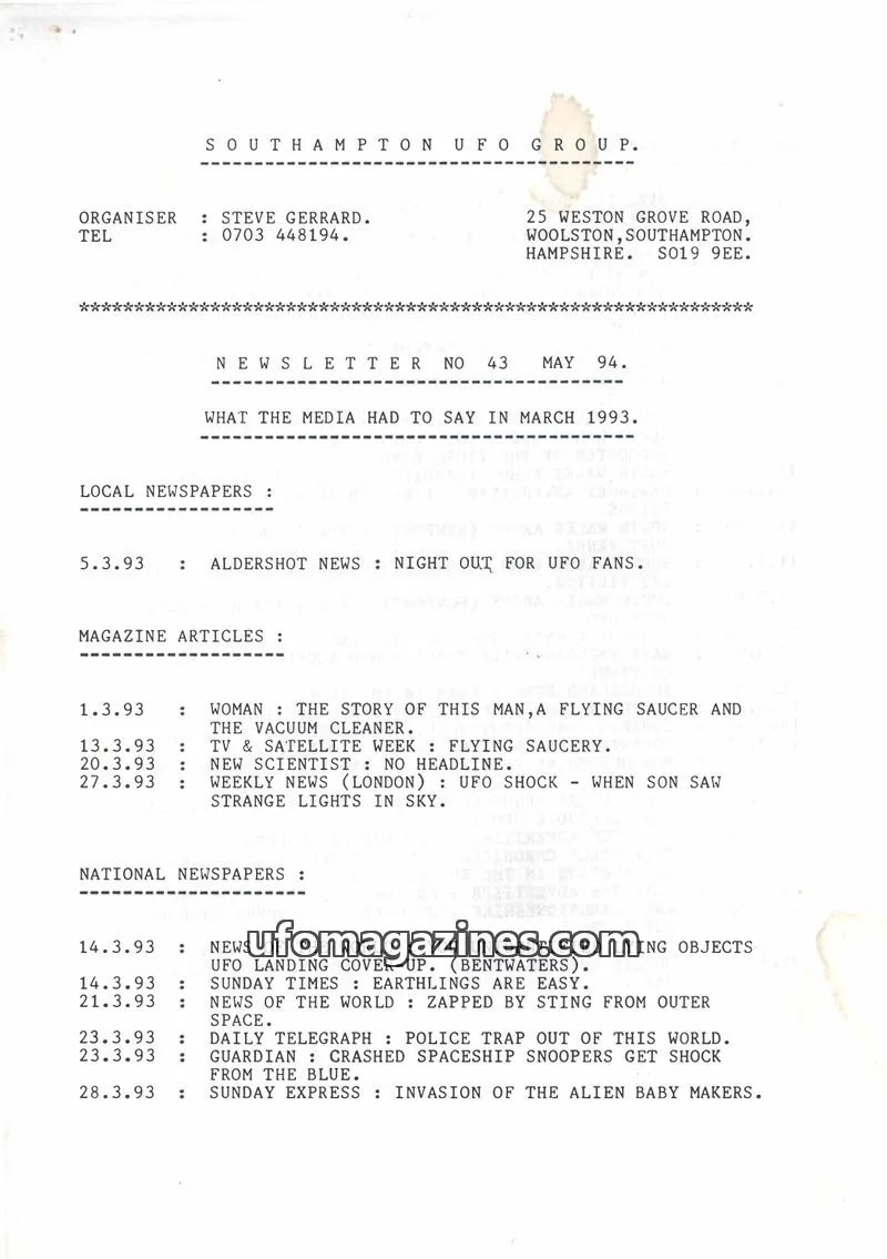 Cover of Southampton UFO Group issue NO 43: SOUTHAMPTON UFO GROUP.