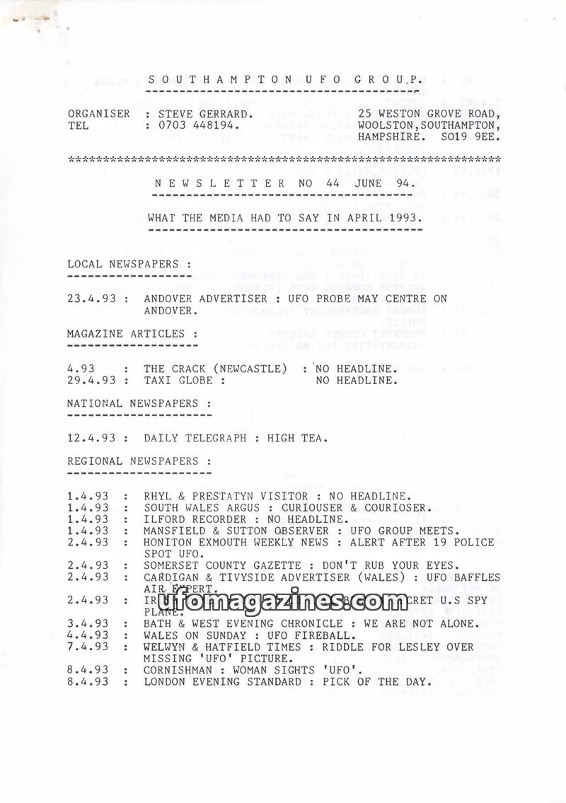 Cover of SOUTHAMPTON UFO GROUP. issue NO 44: SOUTHAMPTON UFO GROUP.