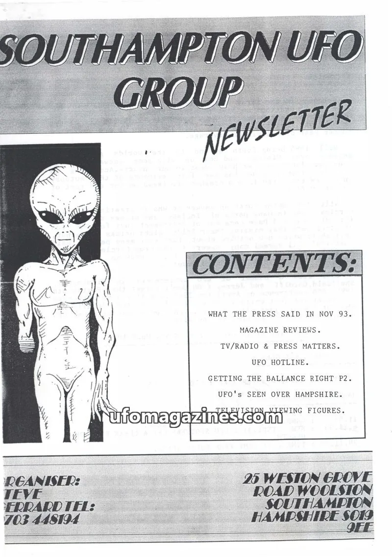 Cover of Southampton UFO Group issue 51: SOUTHAMPTON UFO GROUP NEWSLETTER