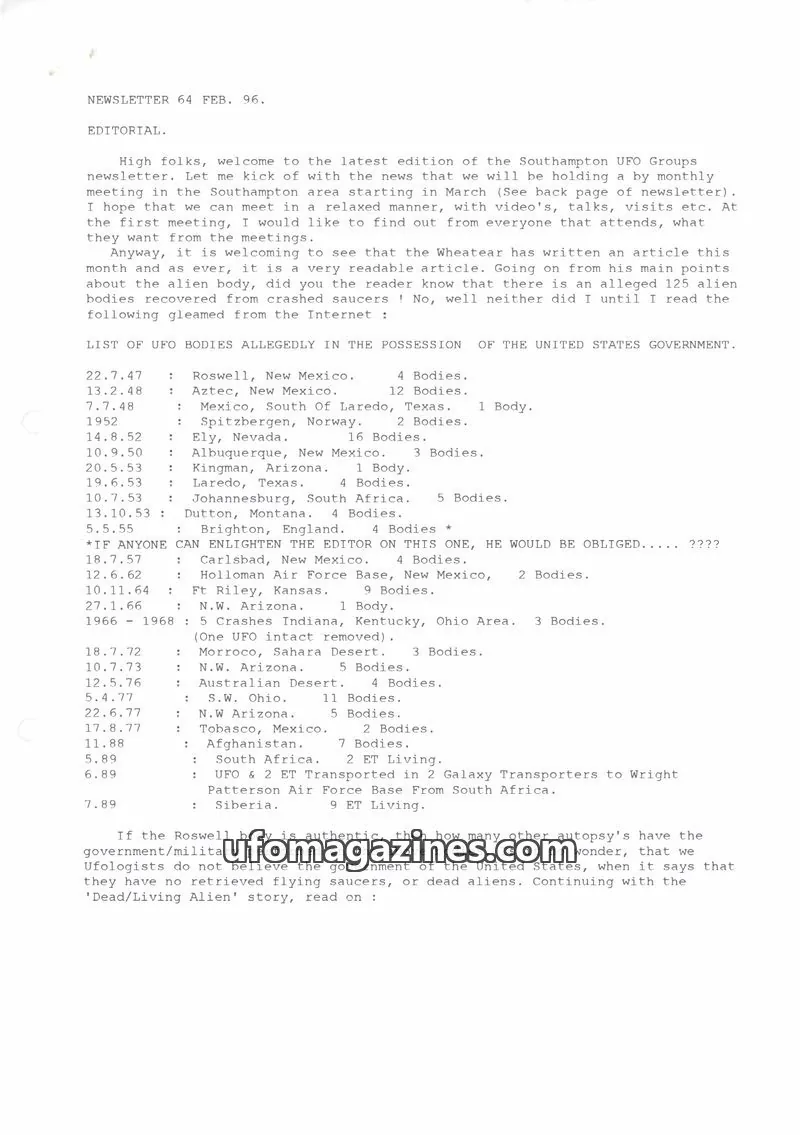 Cover of Southampton UFO Groups issue 64: Southampton UFO Groups Newsletter