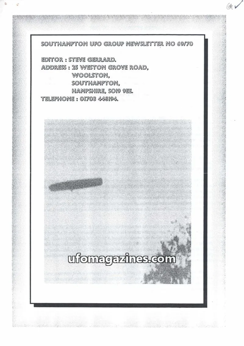 Cover of Southampton UFO Group issue 69/70: SOUTHAMPTON UFO GROUP NEWSLETTER
