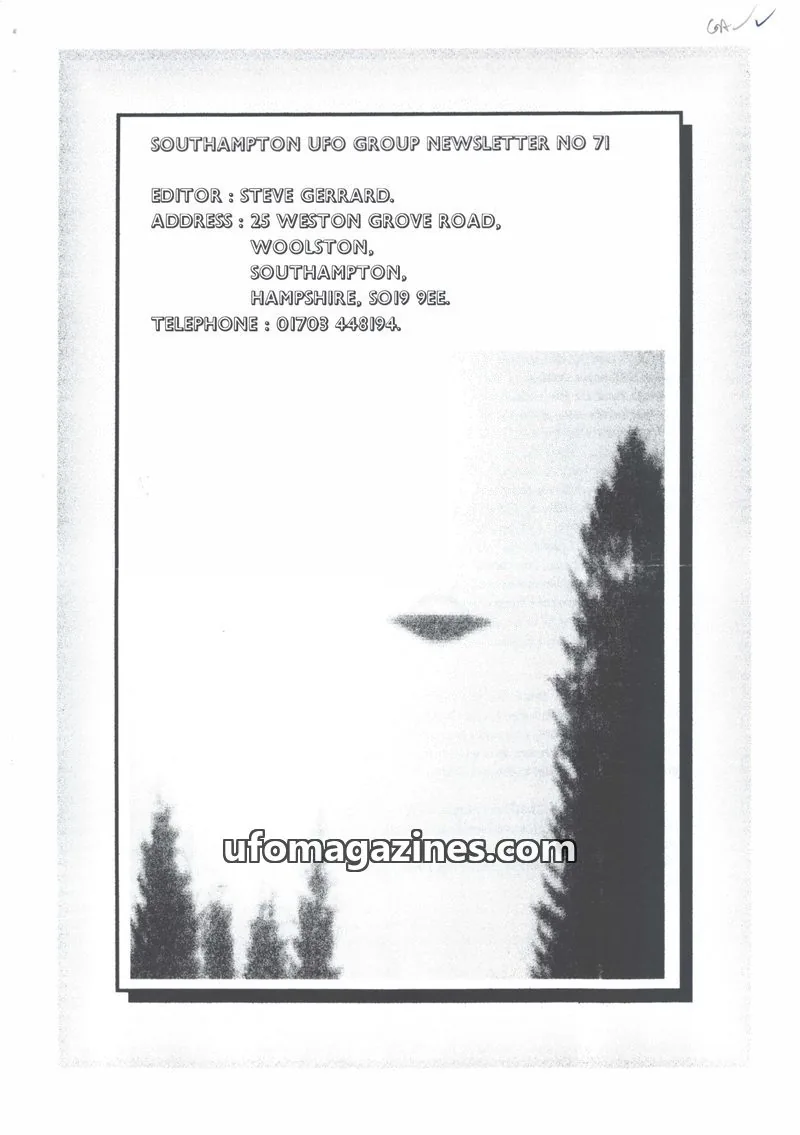 Cover of Southampton UFO Group issue NO 71: SOUTHAMPTON UFO GROUP NEWSLETTER