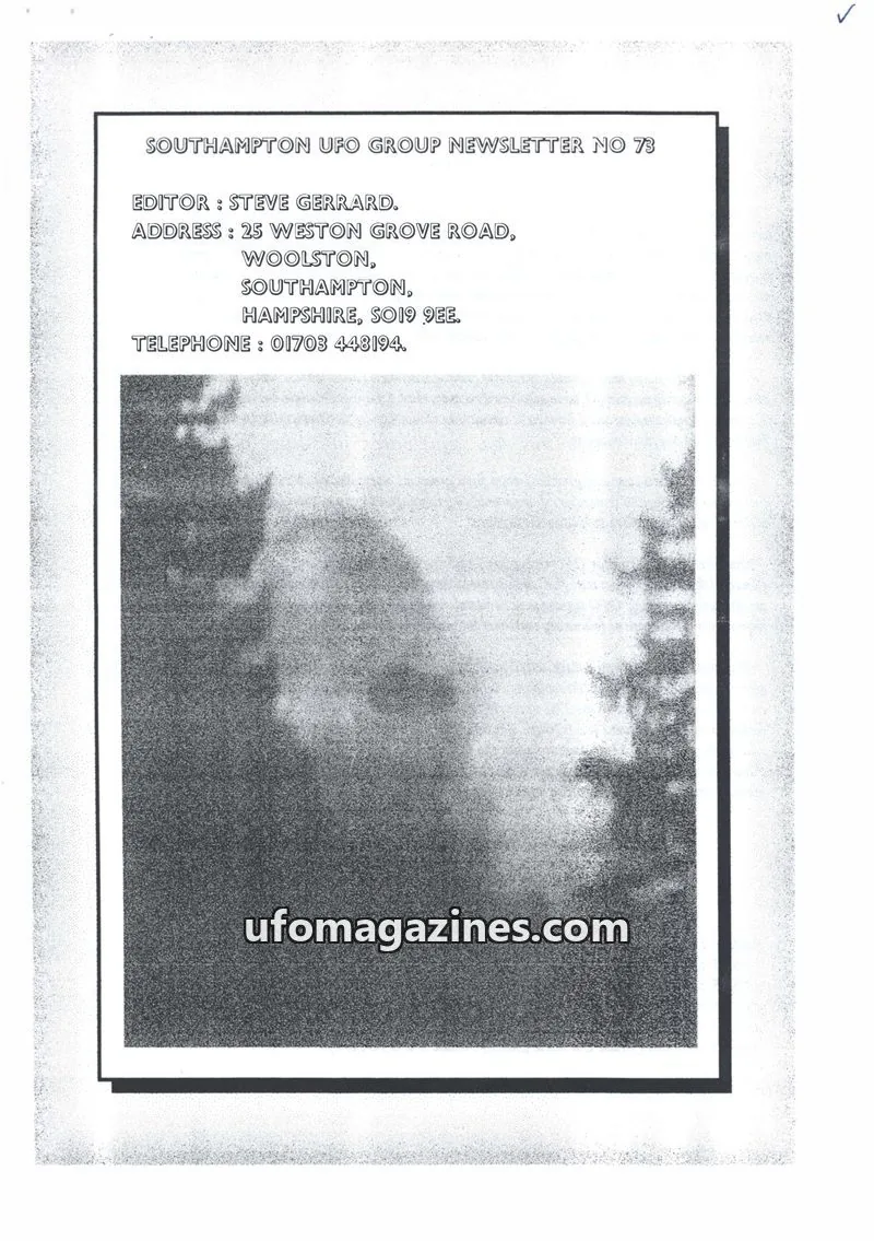 Cover of Southampton UFO Group issue 73: SOUTHAMPTON UFO GROUP NEWSLETTER