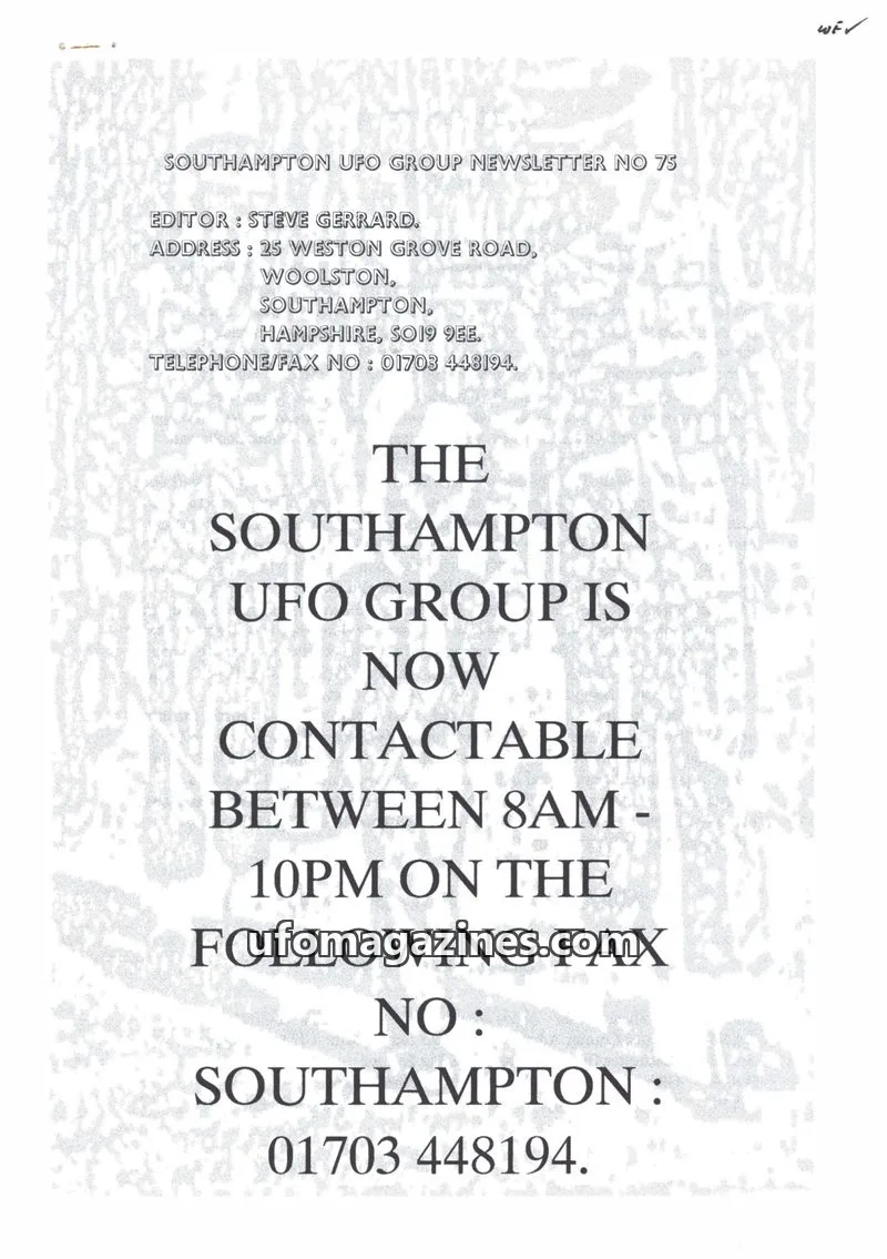 Cover of Southampton UFO Group issue 75: SOUTHAMPTON UFO GROUP NEWSLETTER