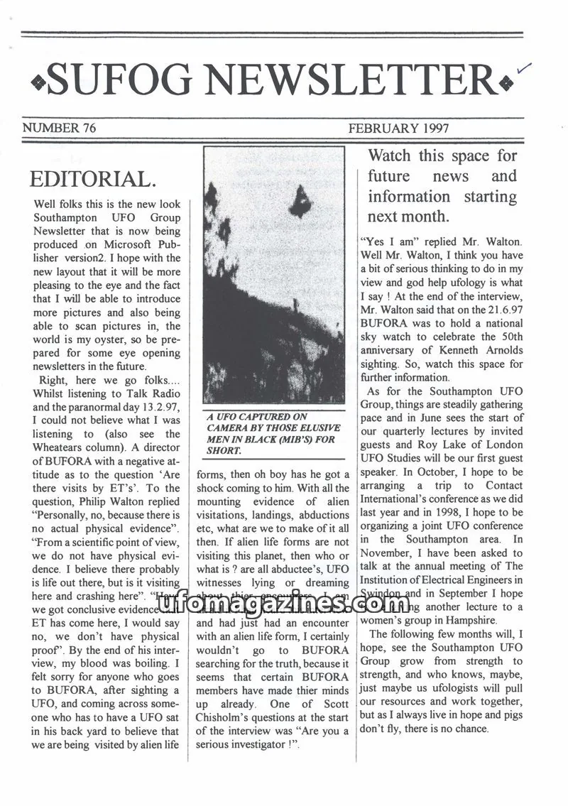 Cover of Southampton UFO Group issue 76: SUFOG NEWSLETTER