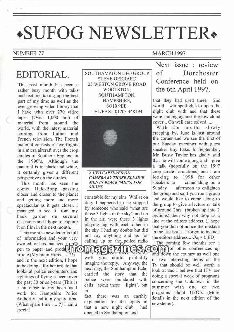 Cover of Southampton UFO Group issue 77: SUFOG NEWSLETTER