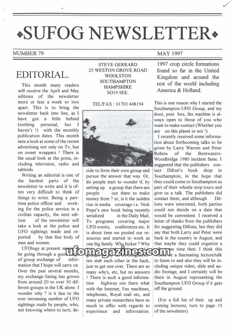 Cover of Southampton UFO Group issue 79: SUFOG NEWSLETTER