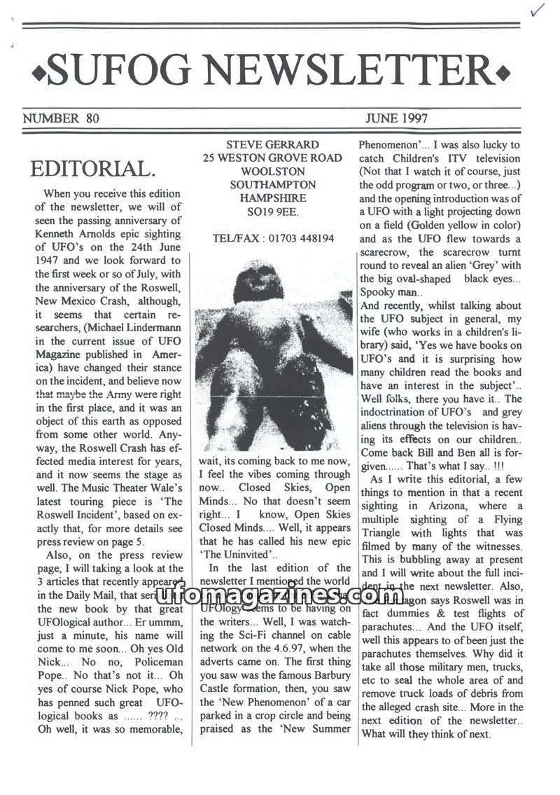 Cover of Southampton UFO Group issue 80: SUFOG NEWSLETTER