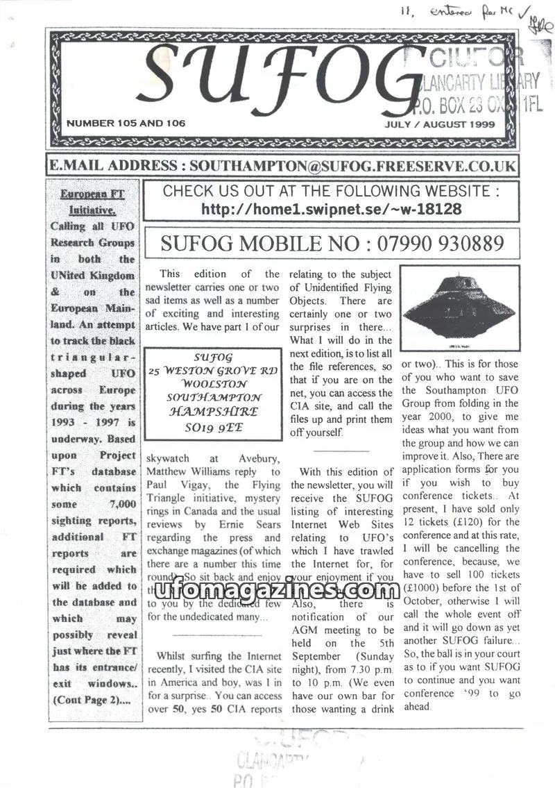 Cover of Southampton UFO Group issue 105 AND 106: SUFOG
