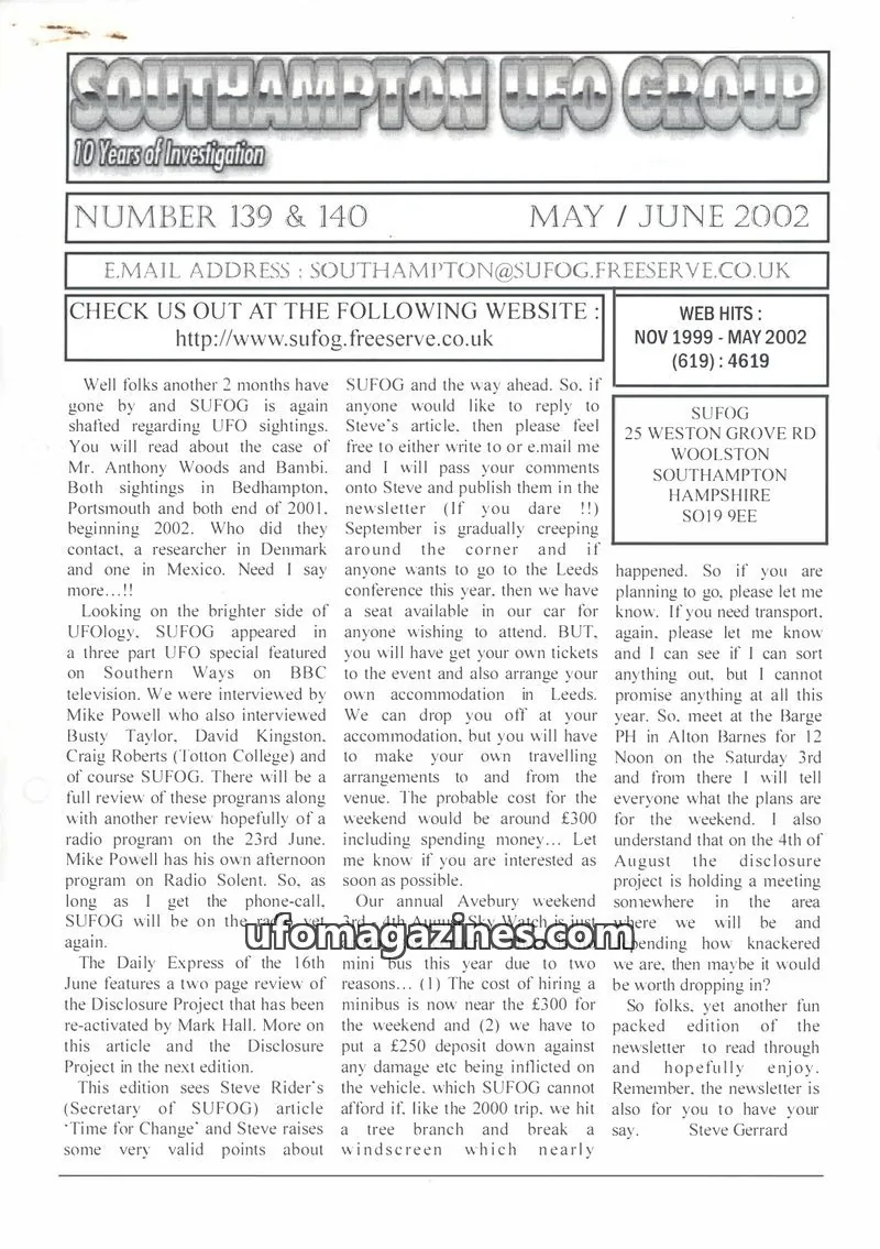 Cover of SUFOG issue 139 & 140: SOUTHAMPTON UFO GROUP