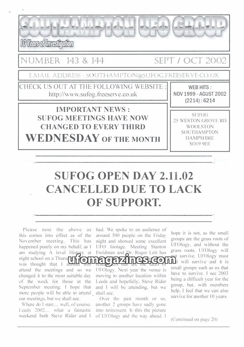 Cover of Southampton UFO Group issue 143 & 144: SOUTHAMPTON UFO GROUP
